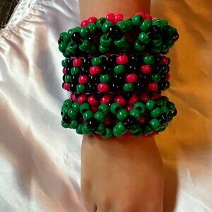 Pink and Green Kandi Rotator Cuff Bracelet for Festivals/Raves/Kid's Gifts